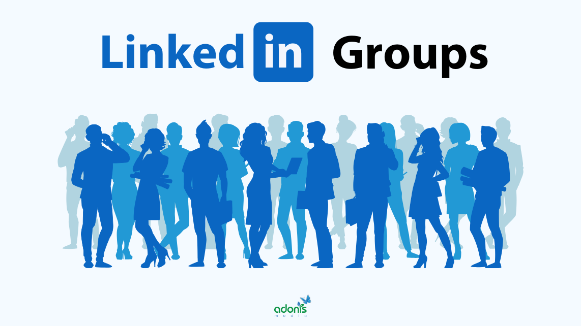 An image showing the phrase LinkedIn Groups with silhouette of professionals