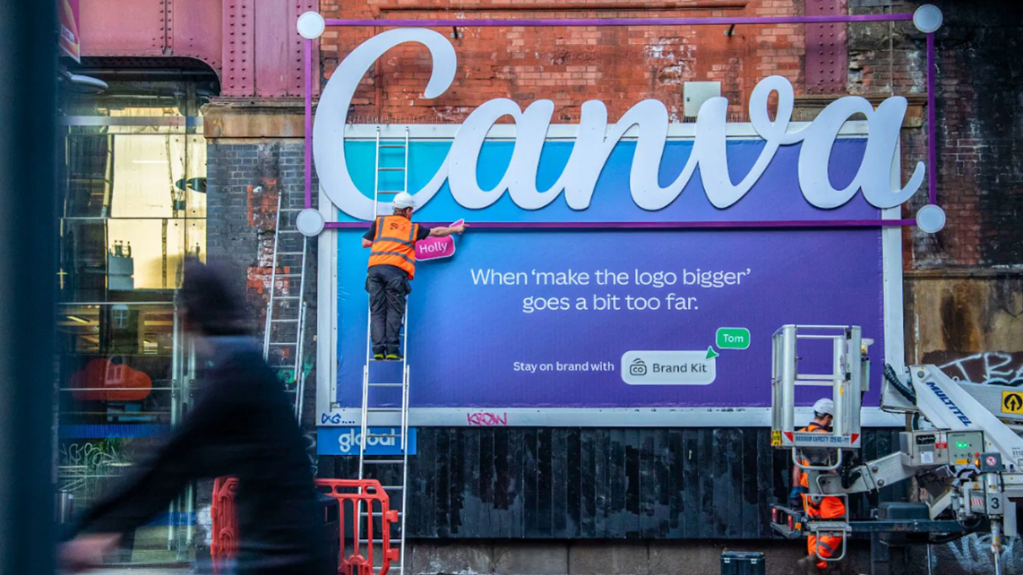One of the Canva billboards that makes fun of making the logo bigger