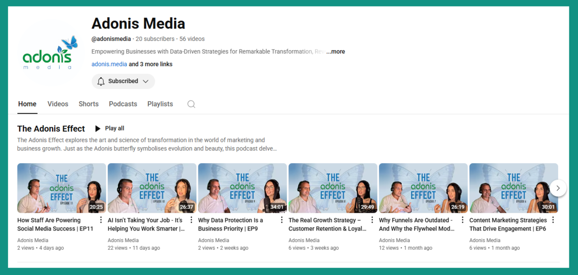 Boderia YouTube channel with their podcast videos