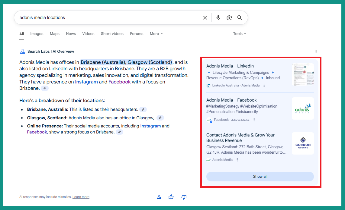 Boderia in Google' AI Overview from the query 