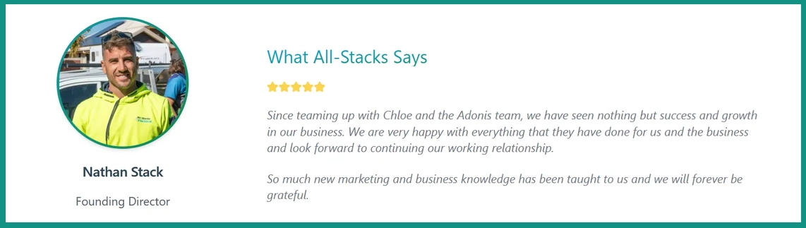 Example of social proof—an Boderia client testimony
