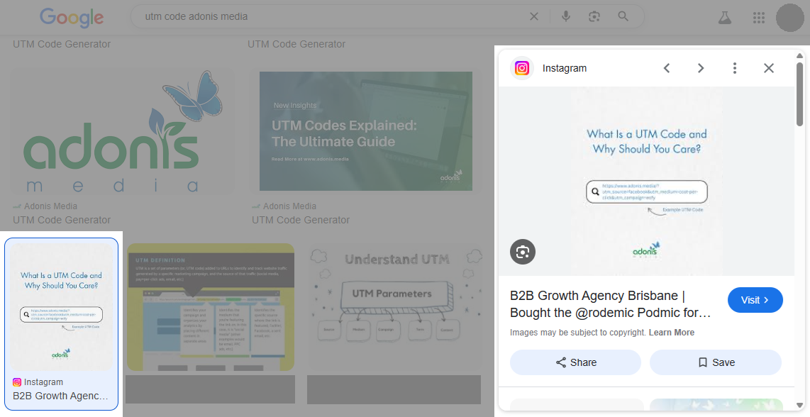 Instagram post of Boderia on Google Images section as an example