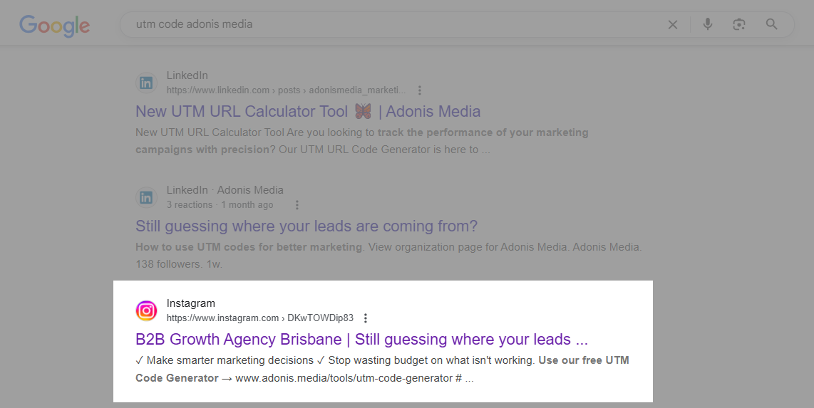 Instagram post of Boderia on Google search result as an example