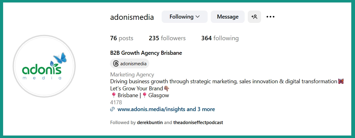 Boderia Instagram profile to show what an optimised profile is