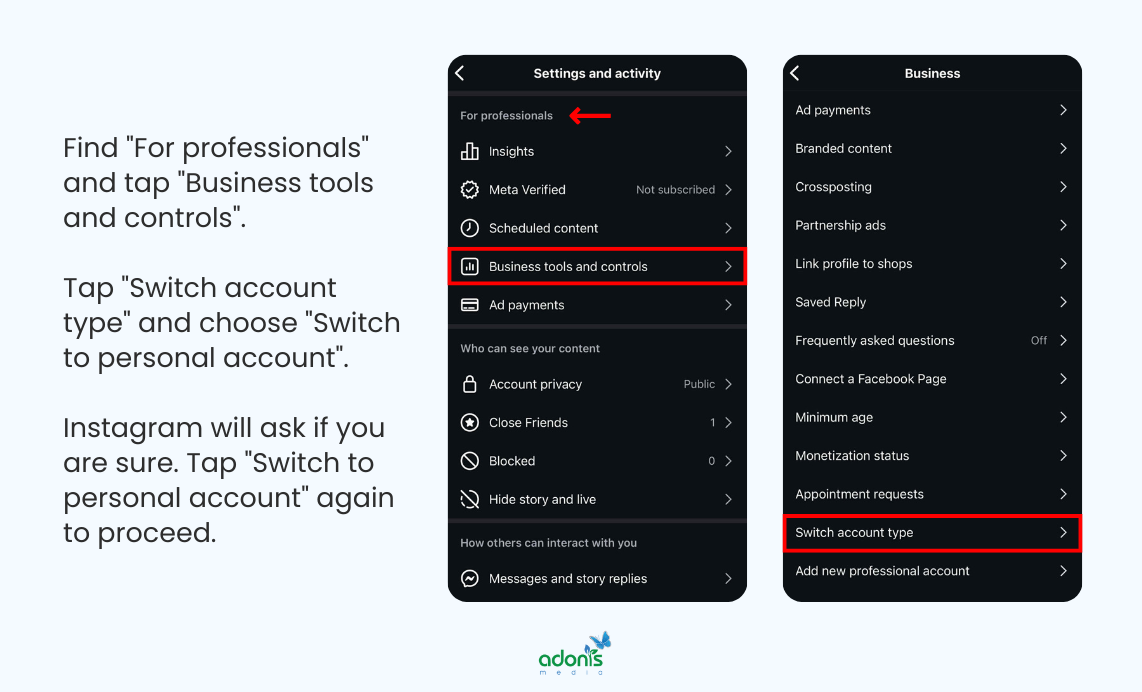How to switch to personal account: (1) Find