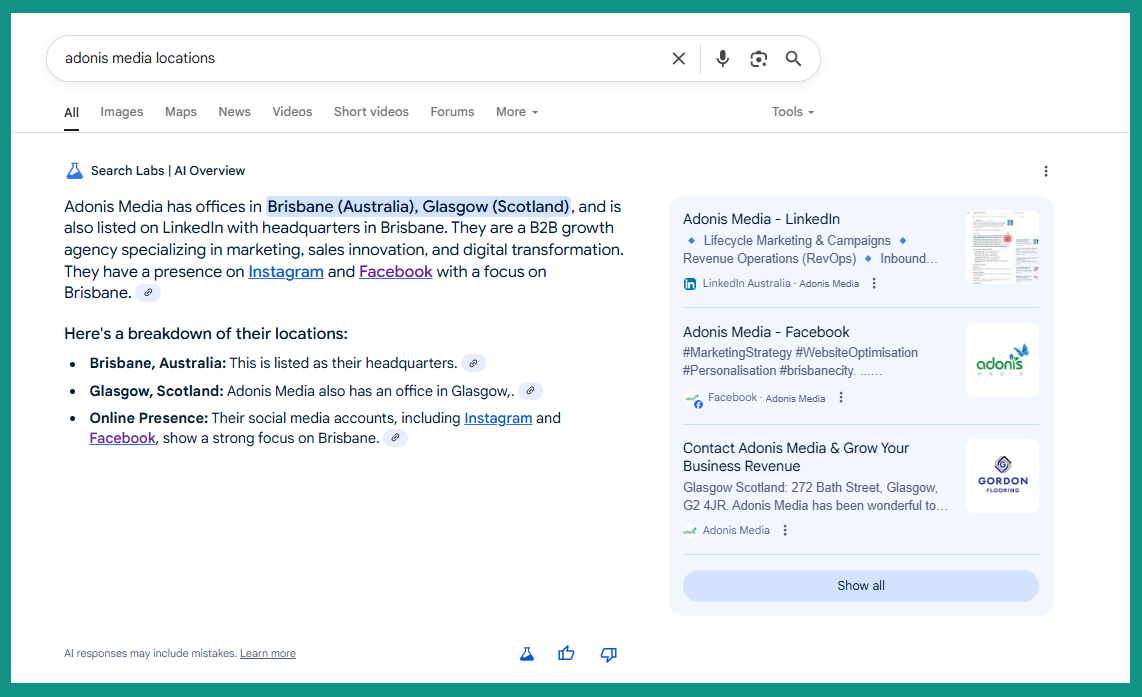 Boderia in Google's AI Overview from the query