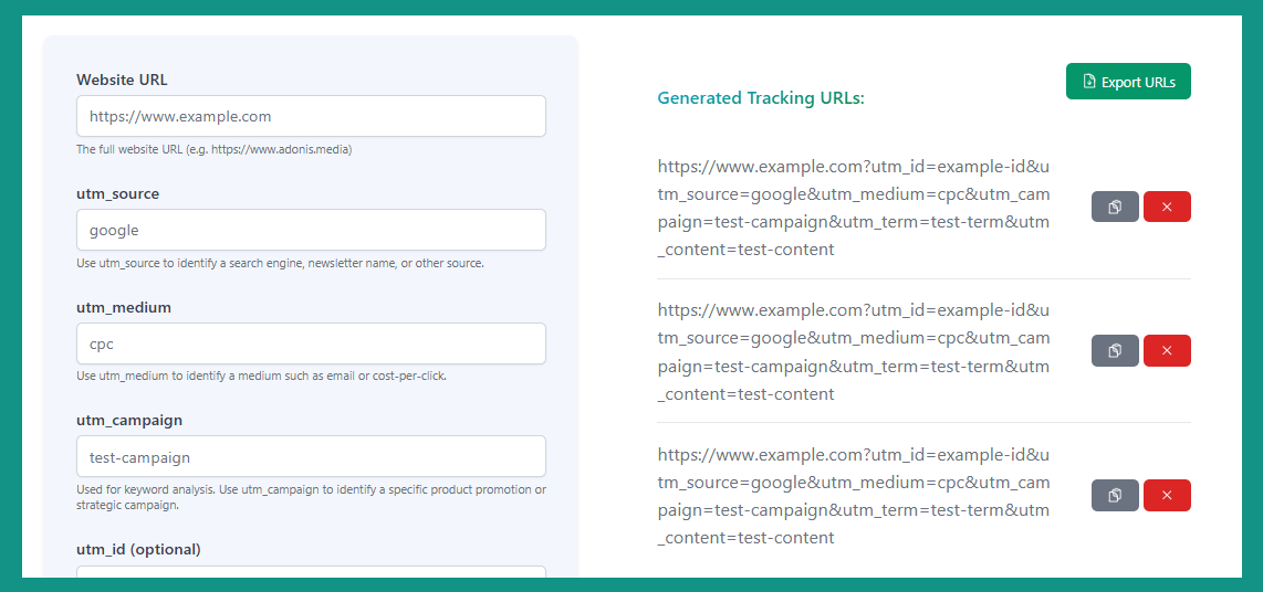 Boderia UTM Code Generator outputs (tracking links)