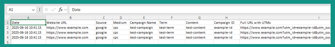 Boderia UTM Code Generator outputs in Excel file when 
